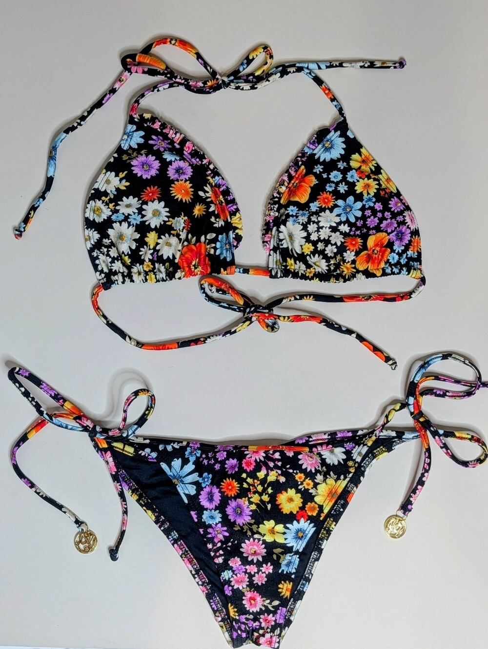 Luli Fama Love Spell Floral Bikini Set XS Top S Bottom Brazilian Tie Side